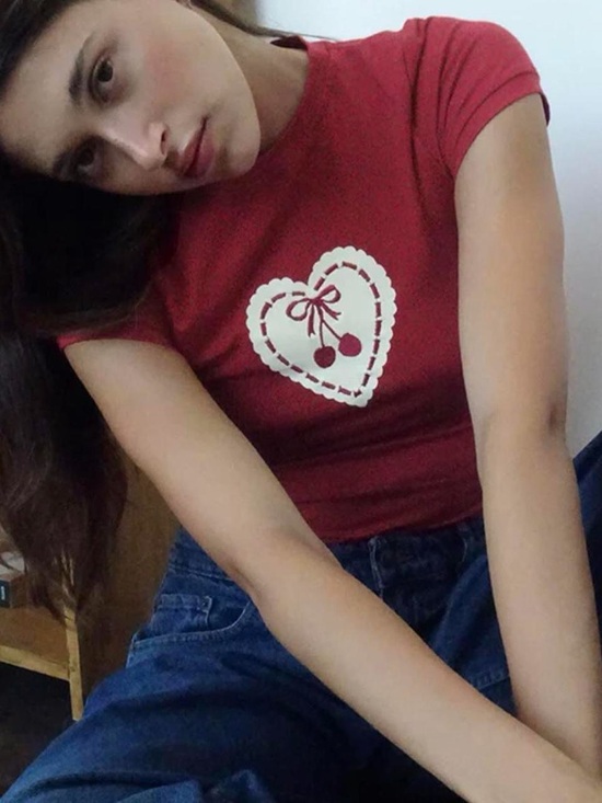 Motel Rocks Tops - Motel Rocks Red Heart Cherry Graphic Women's Tee
